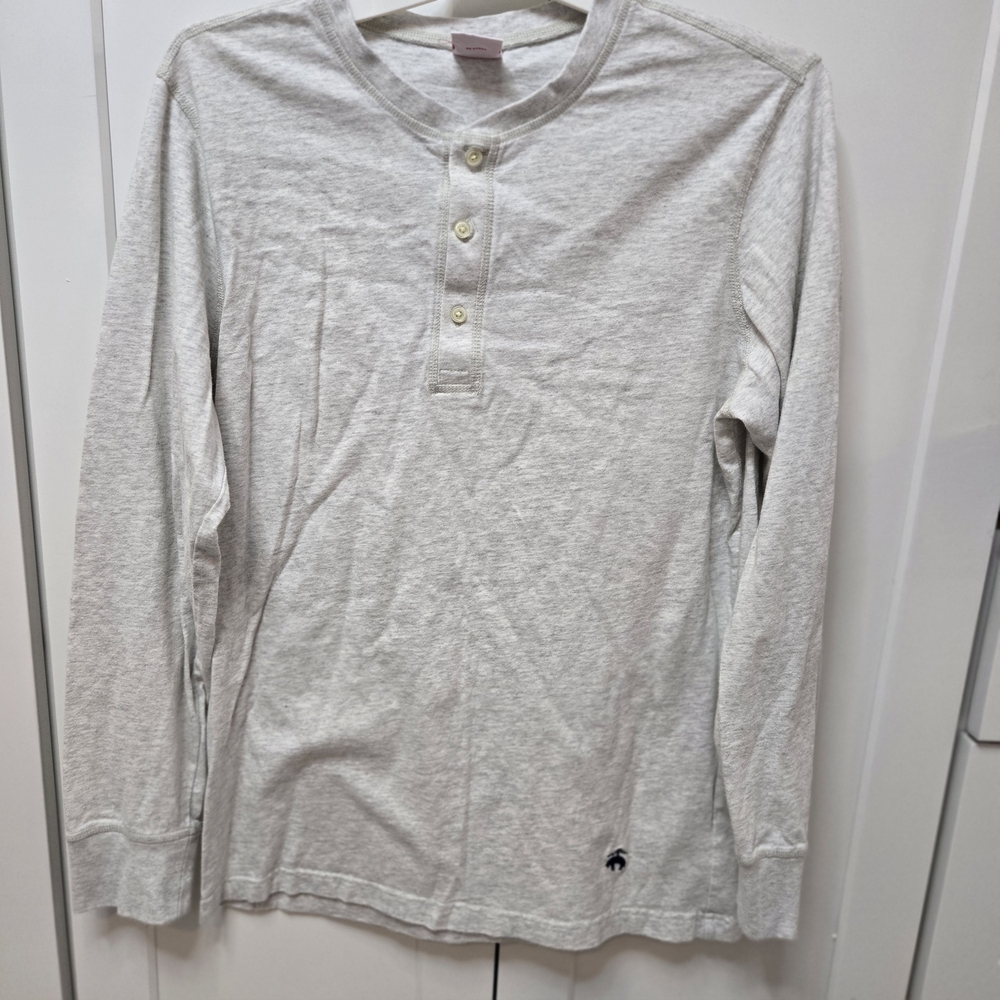 Brooks Brothers‎ Light Gray Long Sleeve Henley Shirt Size Large 100% Cotton